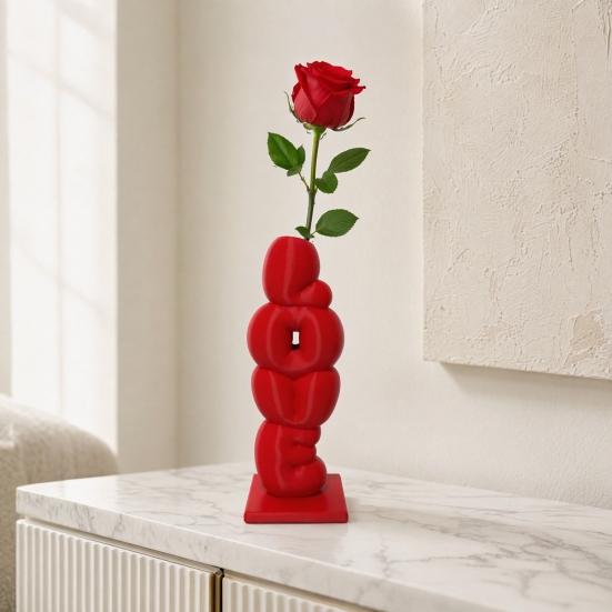 Decorative Flower Vase, Love Shape Design Letter Stacking Vase, 3D Printed Smooth Surface Ornament for Valentine Day Birthday Gifts Home Decor