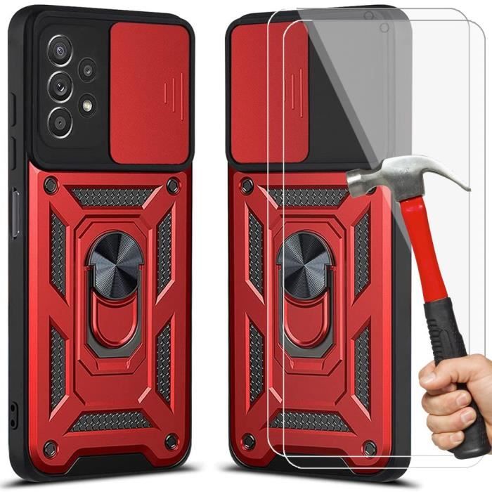 Coque de Protection - BOOLING - pour Samsung Galaxy A32 4G - Rouge - Armée - Verre Trempé - Support Bague 360°