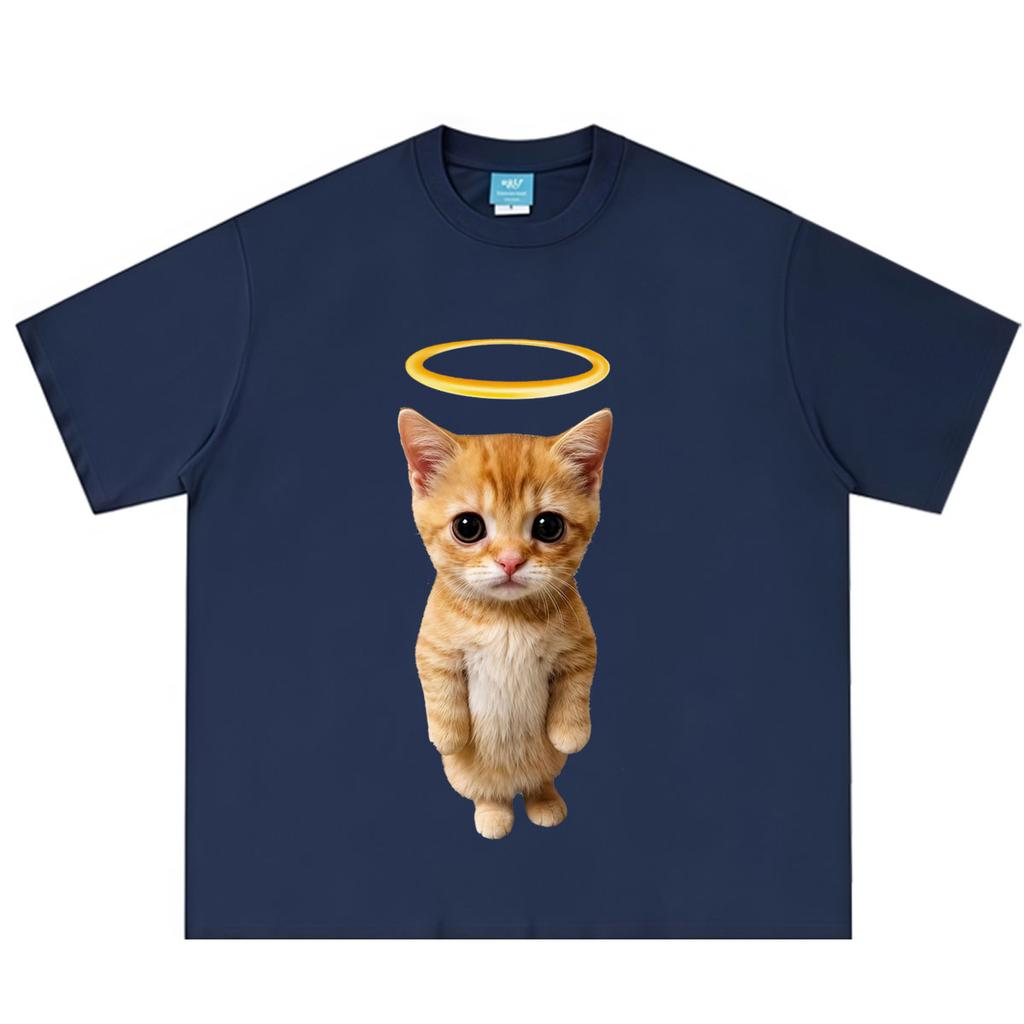 Angel Cat Funny Meme Cat TShirt Unisex Unisex Fashion Clothing TShirt Summer Shortsleeved Loose Casual Cotton Hiphop Tshirts