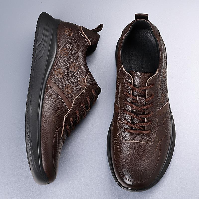 New Shoes for Men Genuine Leather Shoes Fashion Flat Casual Sport Shoes Street Comfortable Lace-up Sneaker