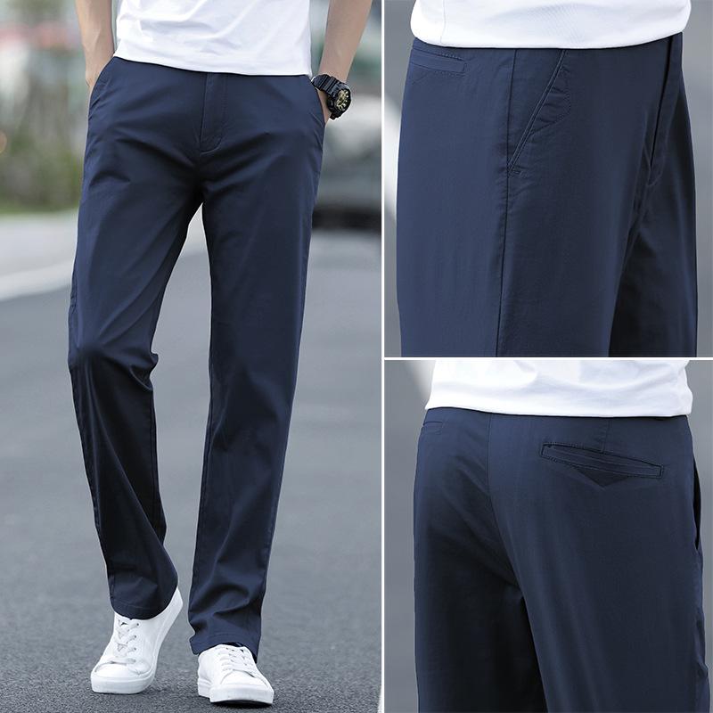 Men's Plus Size Cotton Casual Pants - Spring/Autumn 2025, Loose Straight Leg with Winter Velvet Lining