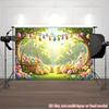 2D Easter Photo Booth Backdrop, Cute Bunnies & Floral Garden Photography Background