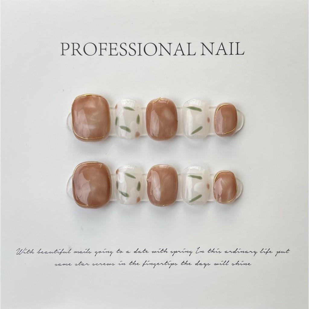 HANDMADE Square Round Artificial Nail Art Champagne Nude Cat'S Eye Pure Color Short Colorful Gentle Cream Rainbow Fake Nails Reusable