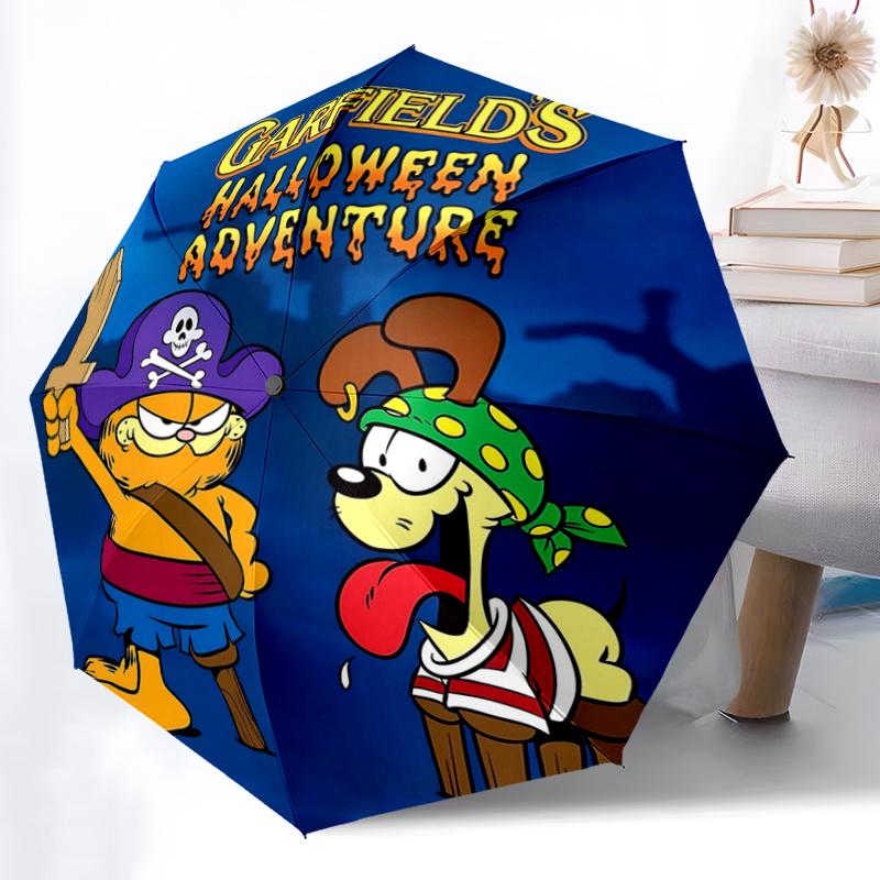 1pc Garfield's Halloween Adventure Pattern Beautiful Looking Automatic Folding Cartoon Practical Umbrella, 3 Folding, 8 Iron Frame Design, Durable and
