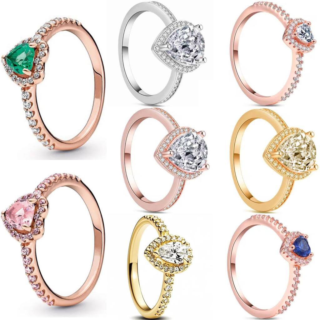 New 925 Sterling Silver Pink Blue Green Heart-shaped Rings Are Suitable for Delicate Jewelry for Women At Wedding Parties