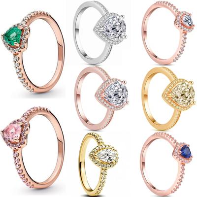 New 925 Sterling Silver Pink Blue Green Heart-shaped Rings Are Suitable for Delicate Jewelry for Women At Wedding Parties