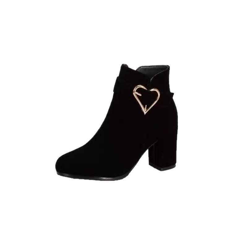 Short boots women's matte single boots thick heel large size autumn and winter new simple love high heel fashion boots women's side zipper bare boots