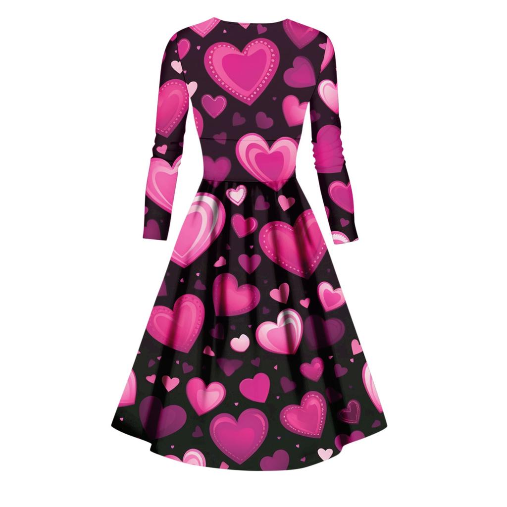 Women's Fashion Casual Valentine's Day Printed Long Sleeve V-Neck Sexy Dresses
