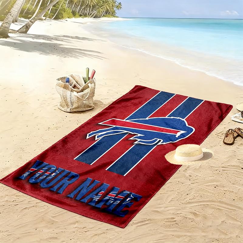 Name Custom Buffalo Bills Logo Print Beach Towel, Large Soft Quick Dry Towel for Beach Camping Swimming