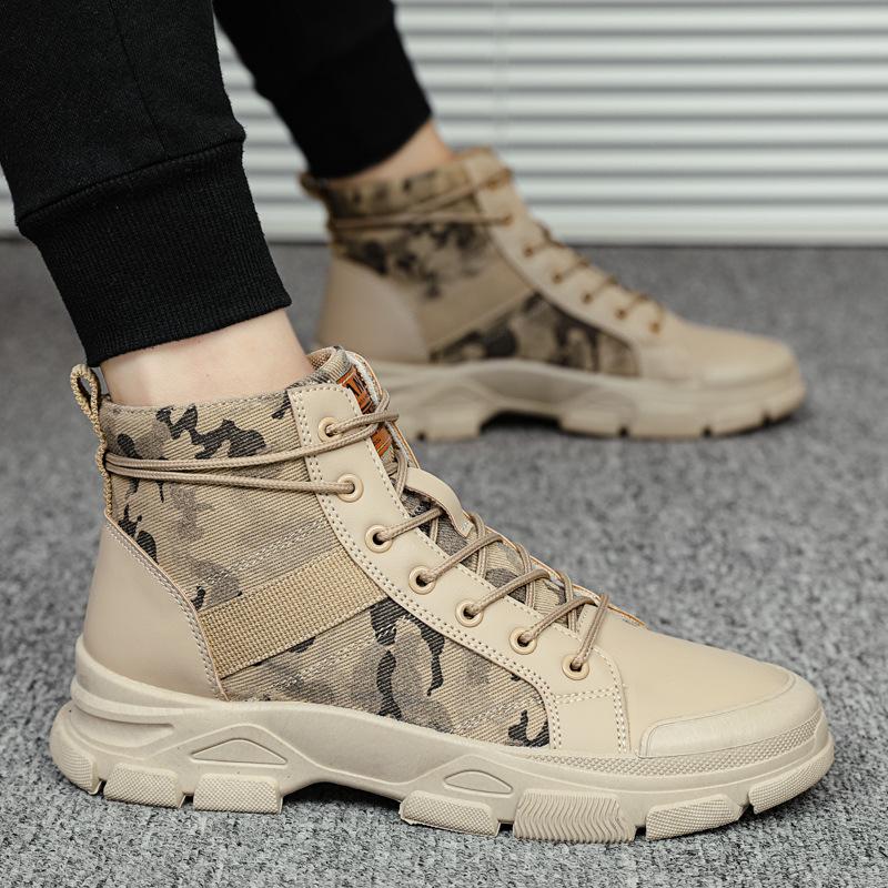 Fashion Canvas Men Boots Lace Up Male Canvas Shoe Platform Ankle Botas Cowboy Motorcycle Boots Fashion  Desert  Botines 2024
