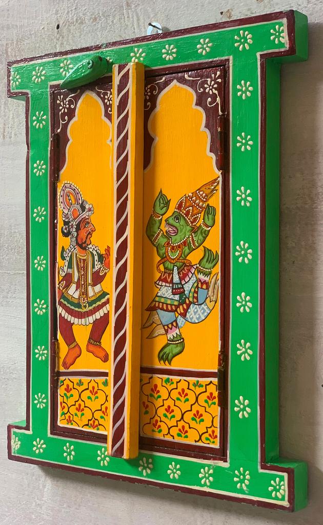 Hand Painted Narasimha Avatar Window: Indian Home Decor