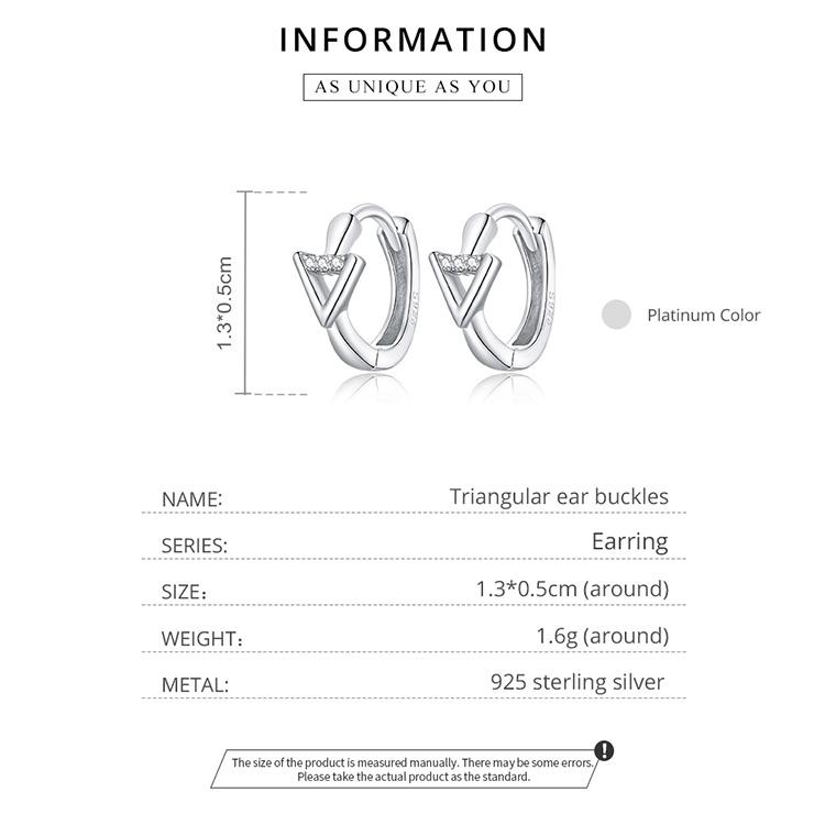 WOSTU 925 Sterling Silver Hypoallergenic Earrings Simple Geometric Triangle Cubic Zirconia Women Ear Buckles