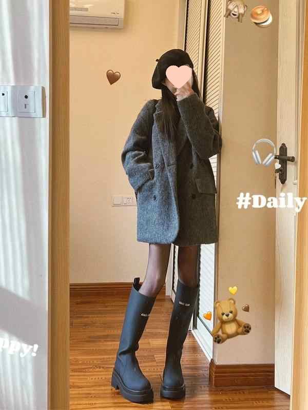 Маленькое серое шерстяное пальто: Новый Осенне-Зимний Стиль для Женщин 2XL