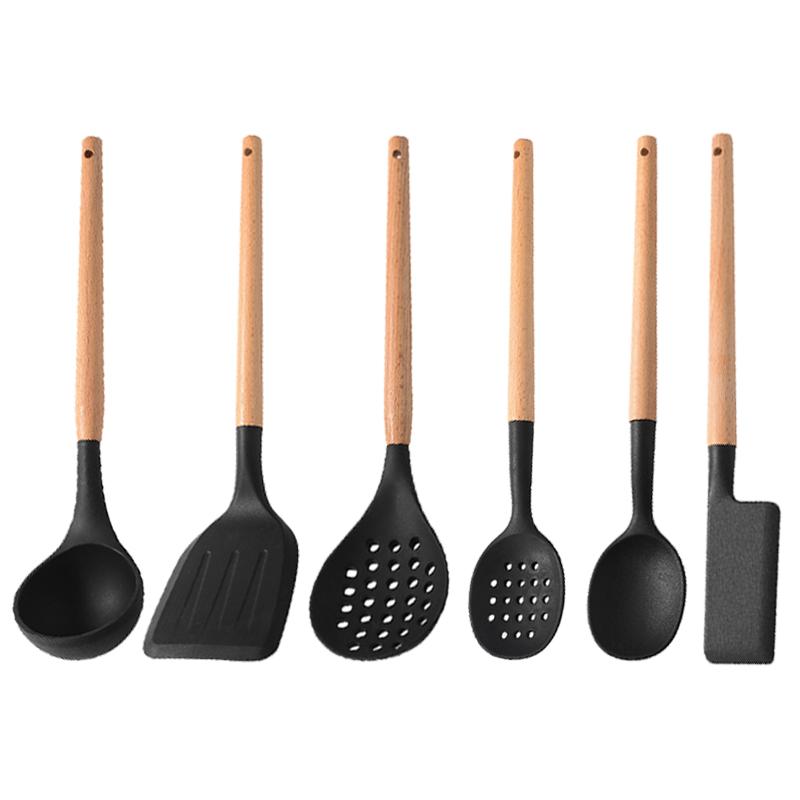 White Silicone Wooden Handle Soup Spoon Spatula Brush Scraper Pasta Egg Beater Non-stick Kitchen Cooking Tools Kitchenware