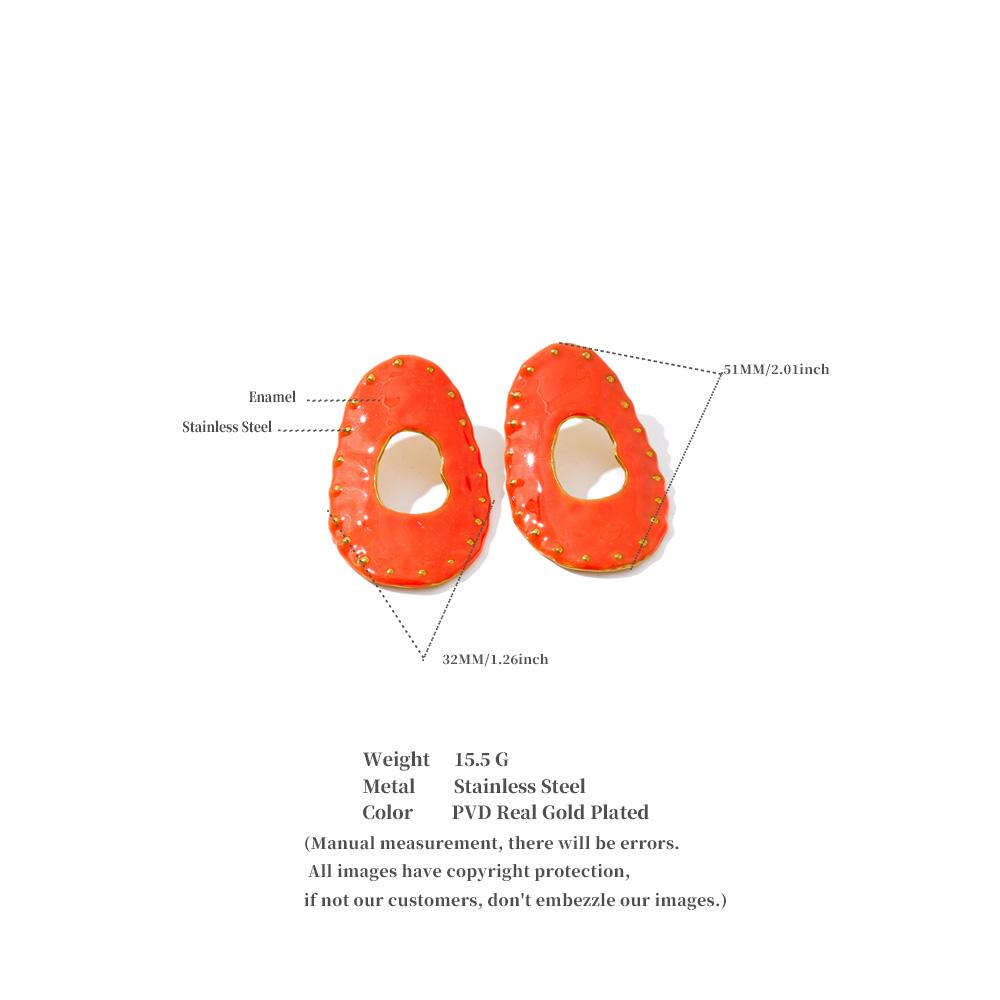 Eetit Stainless Steel Enamel Oval Hollow Stud Earrings Rust Proof Metal Fashion Jewelry Orange White Color