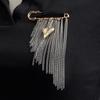 Exaggerated Multi Layer Chain Tassel Brooch for Women Men Punk Metal Heart Tassel Brooches Suit Jeans Jewelry Accessories