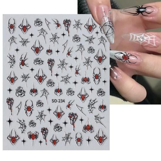 1 Sheet Halloween Spider Nail Art Sticker Waterproof Self-adhesive Gothic Spooky Spiderweb Women Fake Nail Decoration Decal