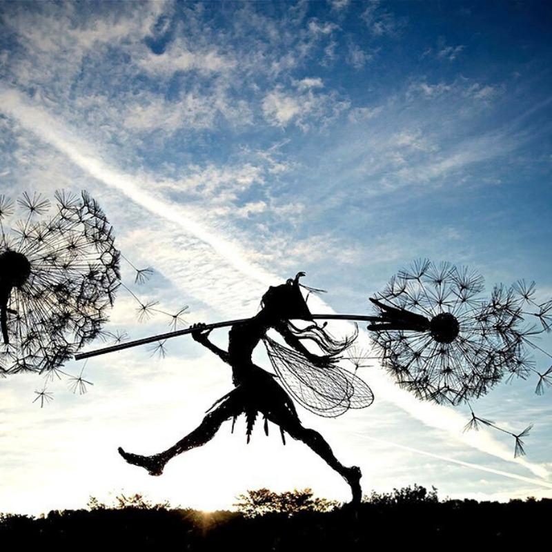 Dandelion and Flower Fairy Dance Robin White Fairy Metal Craft Plug-in Flower Fairy Decoration