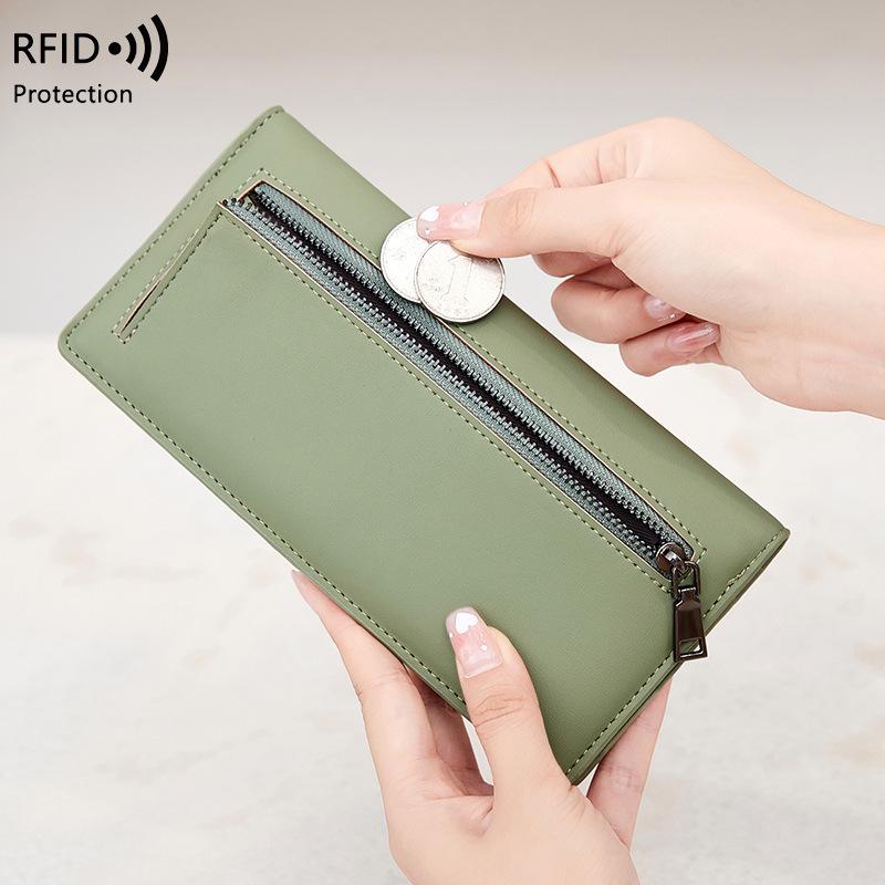 Women's RFID Anti-theft Ultra-thin Wallet with Zipper Closure