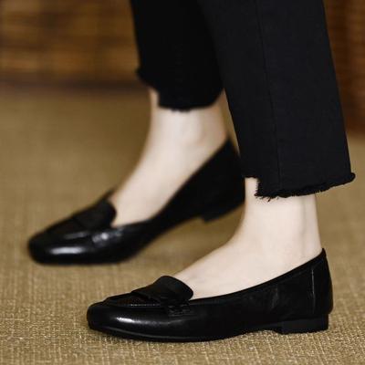 Flachmaul leichte quadratische Zehenpartie weichsohlige Einzel-Schuhe Damen neue Ein-Pedal Weichleder Flachsohlen Doudou-Schuhe