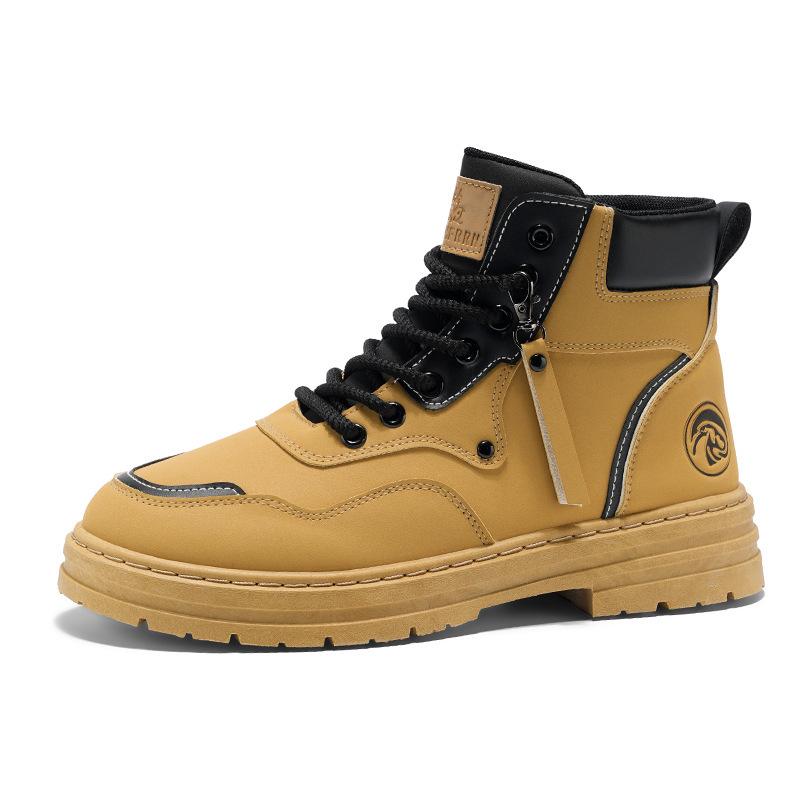 Men's Autumn British Style High-Top Yellow Martin Boots - All-Match Korean Version with Thick Soles.