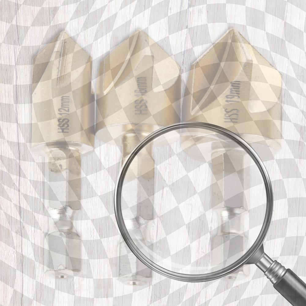 

3 PCS Countersink Drill Bit Set 90 Degree 5 Flute 1/4 Inch Hex Shank Countersunk Bits Deburring Bit for Wood Plastic China Mainland