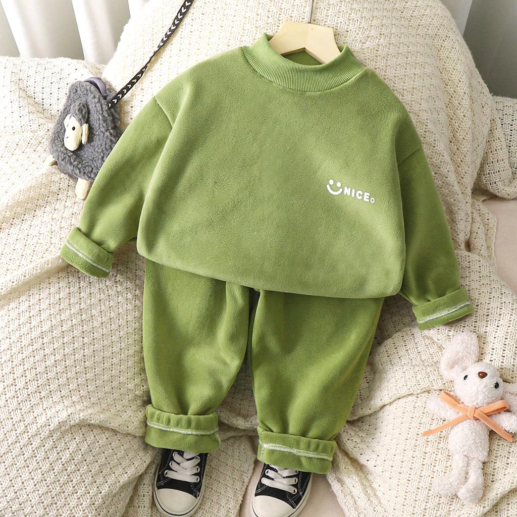 Children's thermal underwear, boys' winter and autumn clothes, autumn pants set, Korean version pajamas, girls' autumn and winter fleece home clothes