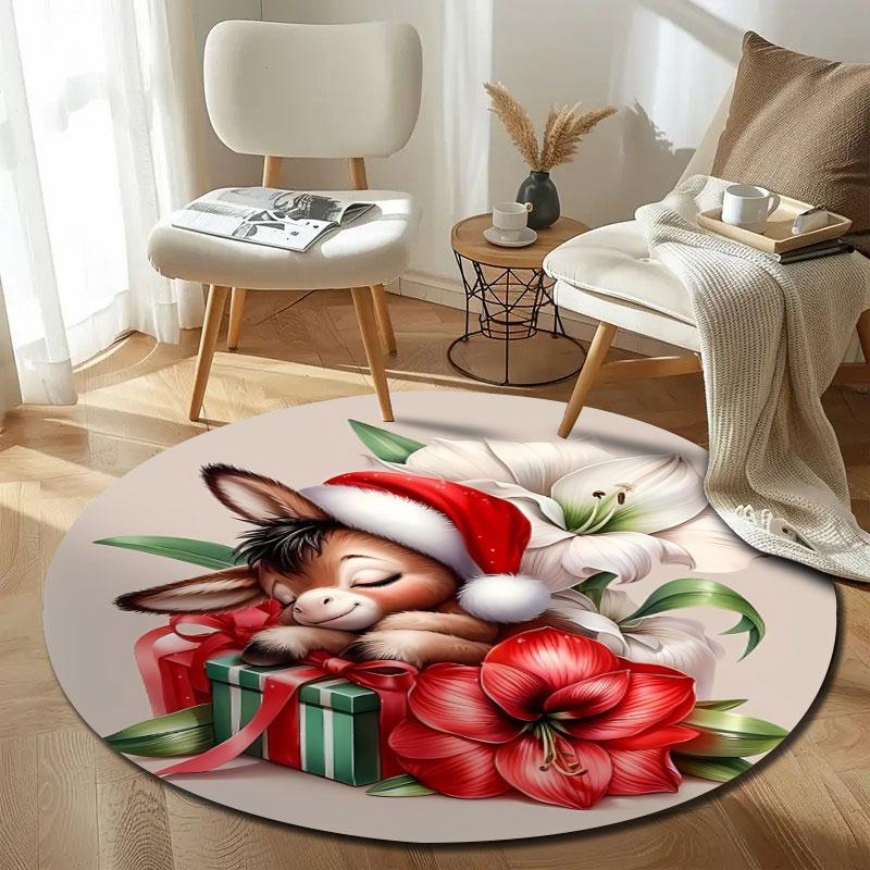 Folk Round Sun Multicolor Floor Rug, Non-Slip Floor Mat for Laundry Room