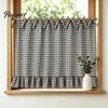 Oven Side Window Drapes Buffalo Plaid Curtain Skirt, Door with Ribbon Bows, Rustic Small Space Decor Half for Farmhouse Kitchen Sink, Cabinet,