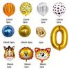 0-9 Years Old Birthday Party Balloon Set Children Tiger Lion Donkey Animal Aluminum Foil Balloons Jungle Theme Ballon Decoration