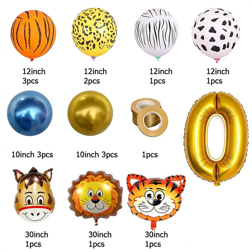 0-9 Years Old Birthday Party Balloon Set Children Tiger Lion Donkey Animal Aluminum Foil Balloons Jungle Theme Ballon Decoration