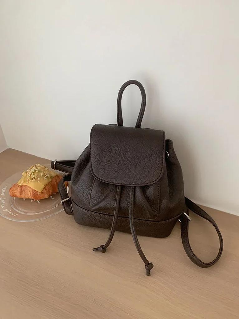 Kleine Mode-Rucksäcke Schultaschen für College-Mädchen Pu-Leder Damen-Umhängetasche Niedrige Klappe Kordel Damen-Handtaschen Tote-Tasche