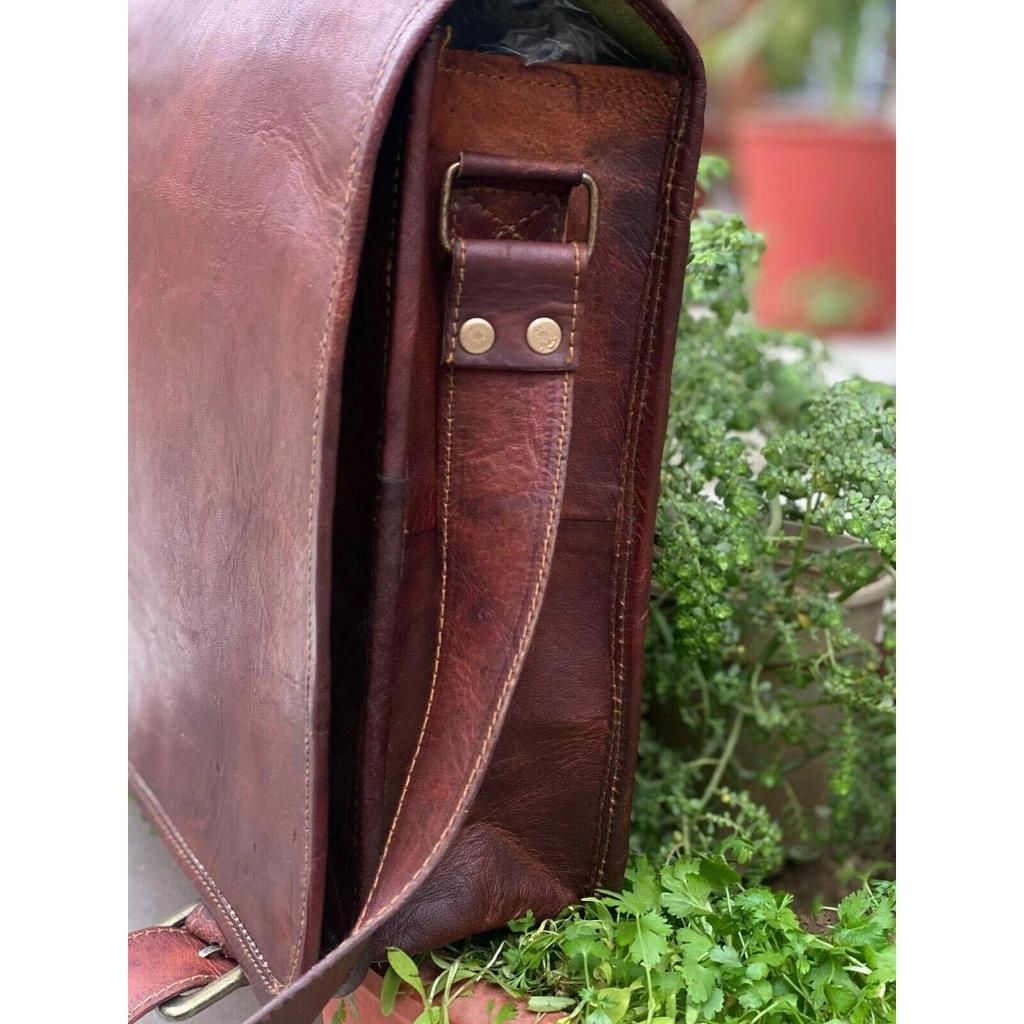 Leather Messenger Shoulder Laptop Briefcase Bag Men's Vintage Full Flap