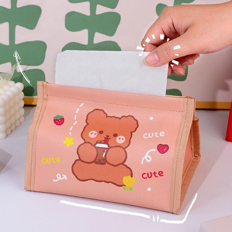 Korean Version Of The Cute Cartoon Bear Tissue Box Girl Heart Pu Desktop Tissue Storage Student Dormitory Paper Box