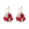 Red Rose U-shaped Ear Cuff with Purple Rose Flower Earrings - Luxury Brocade Basket Design