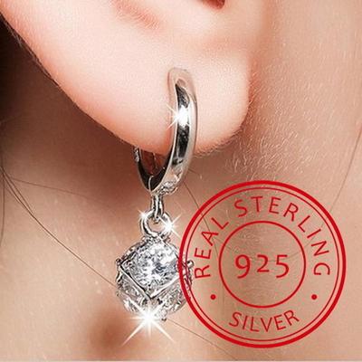 New Arrival Shiny Cz Zircon 925 Sterling Silver Ladies `Stud Earrings Jewelry Birthday Gift Wholesale Anti -Allergic Women
