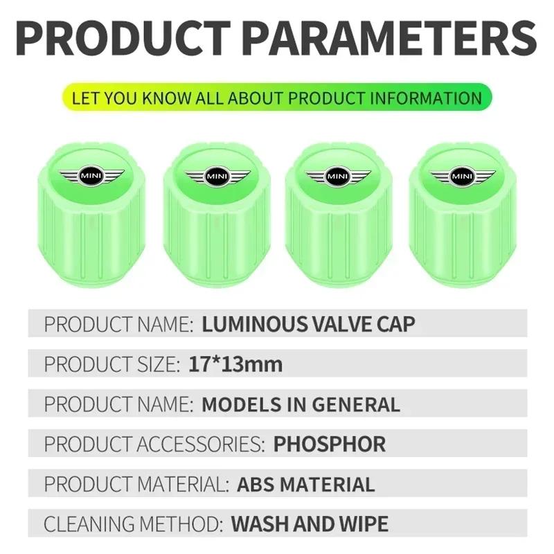 2025 For BMW MINI 4Pcs Luminous Car Tire Valve Caps Badge Emblem Styling For MINI Cooper Fridge One S F56 R57 R58 R60 JCW Countr