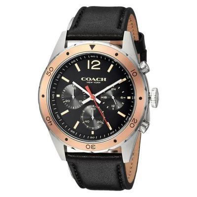 Herren Quarz Schwarzes Lederarmband Schwarzes Zifferblatt 44mm Uhr 14602133