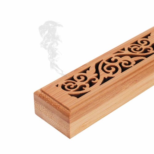 Horizontal Incense Burner, Incense Stick Burner, Incense Dishes, Made of Camphor Bamboo with Non-flammable Cotton and Lid, Wooden Incense Burner, Open