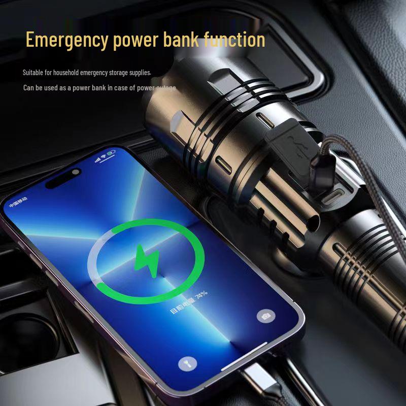 High Power White Laser Zoom Flashlight for Long-Range Outdoor Use with Rechargeable Display