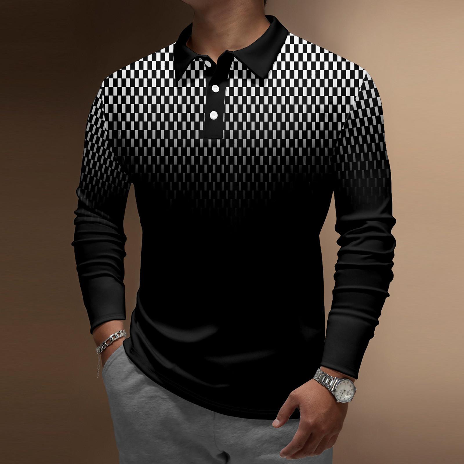 

Мужская повседневная свободная спортивная рубашка с лацканами и длинным рукавом с принтом M бежевый