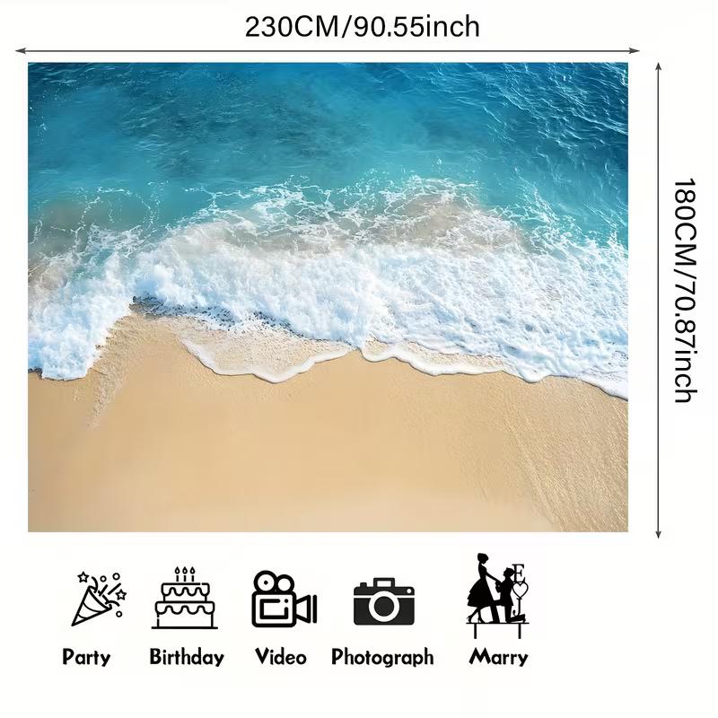 2D Blauwe Oceaan & Zandstrand Wandkleed, Esthetische Slaapkamer Achtergrond