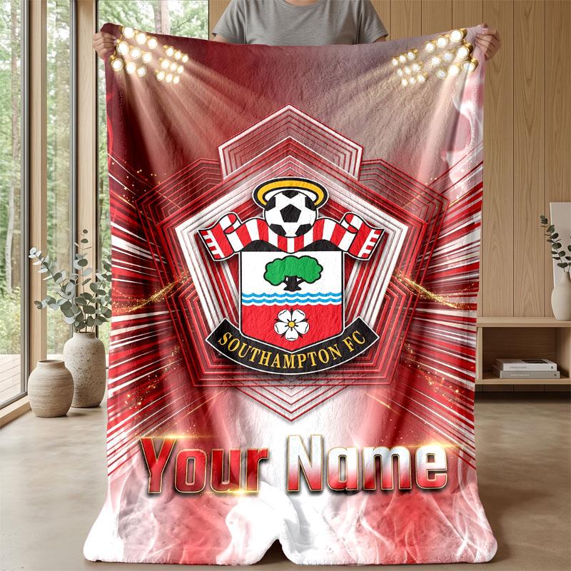 Southampton FC Benutzerdefinierter Name Text Flanelldecke Fußball Logo Personalisierte Fleece-Kuscheldecke Besonderes Geschenk für Sofa Schlafzimmer Zuhause