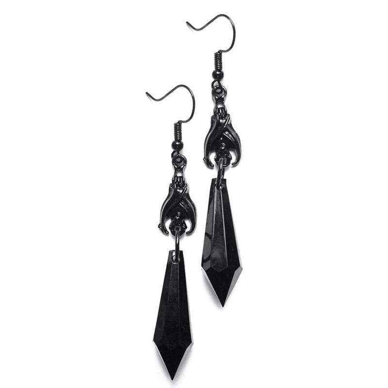 Black Bat Earrings With Red Teardrop Beads, Earrings, Gothic Jewelry,