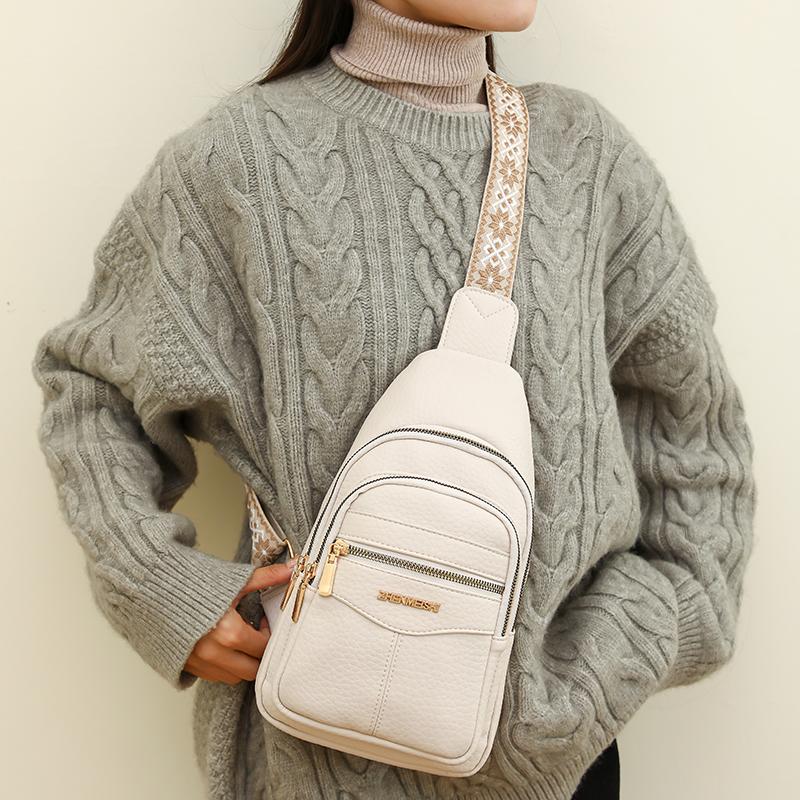 Měkká kožená náprsní taška Dámská crossbody taška Barevná taška přes rameno Sportovní taška přes rameno Dámská náprsní taška