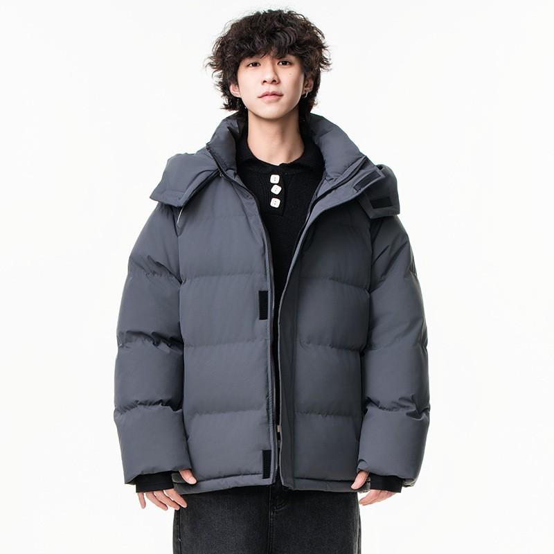 Winter Thick Warm Hooded Cotton Coat Loose Couple Style Solid Color Waterproof Jacket Men
