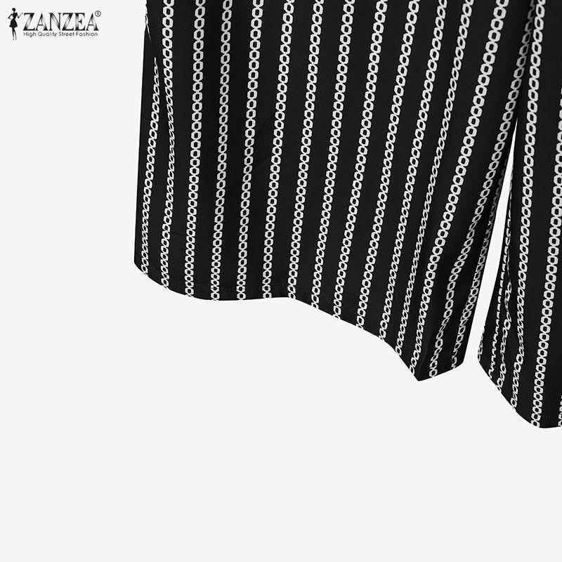 ZANZEA Womens Stripe Print Loose Casual Sleeveless Dungarees Wide Leg Jumpsuits