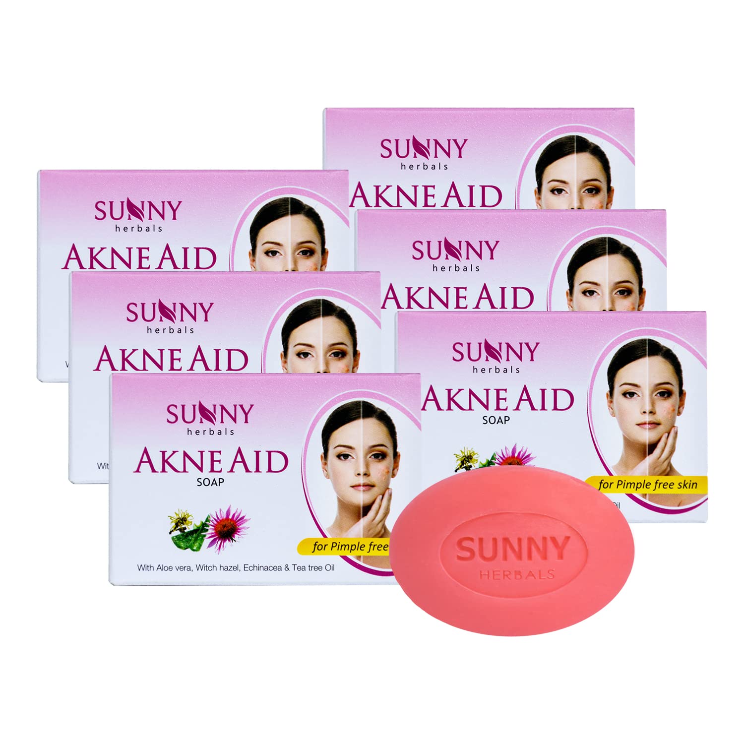 Sunny Akne Aid Soap Pack of 6 X 75 gm | Herbal Acne Soap for Oily Skin, Oil Control & Smooth Skin Rejuvenation
