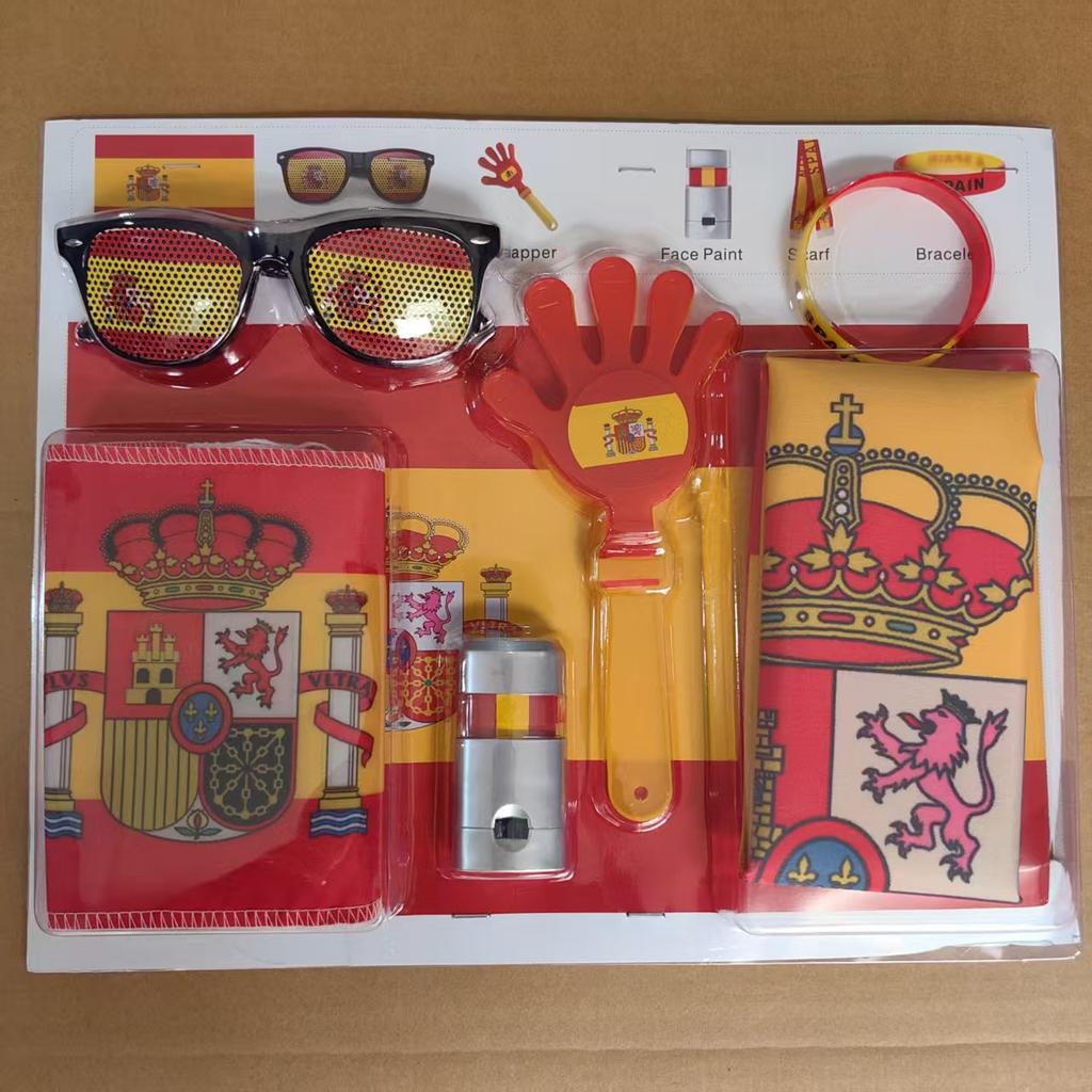World Cup Fan Pack: National flag, sunglasses, clappers, face paint, cheering accessories and party supplies