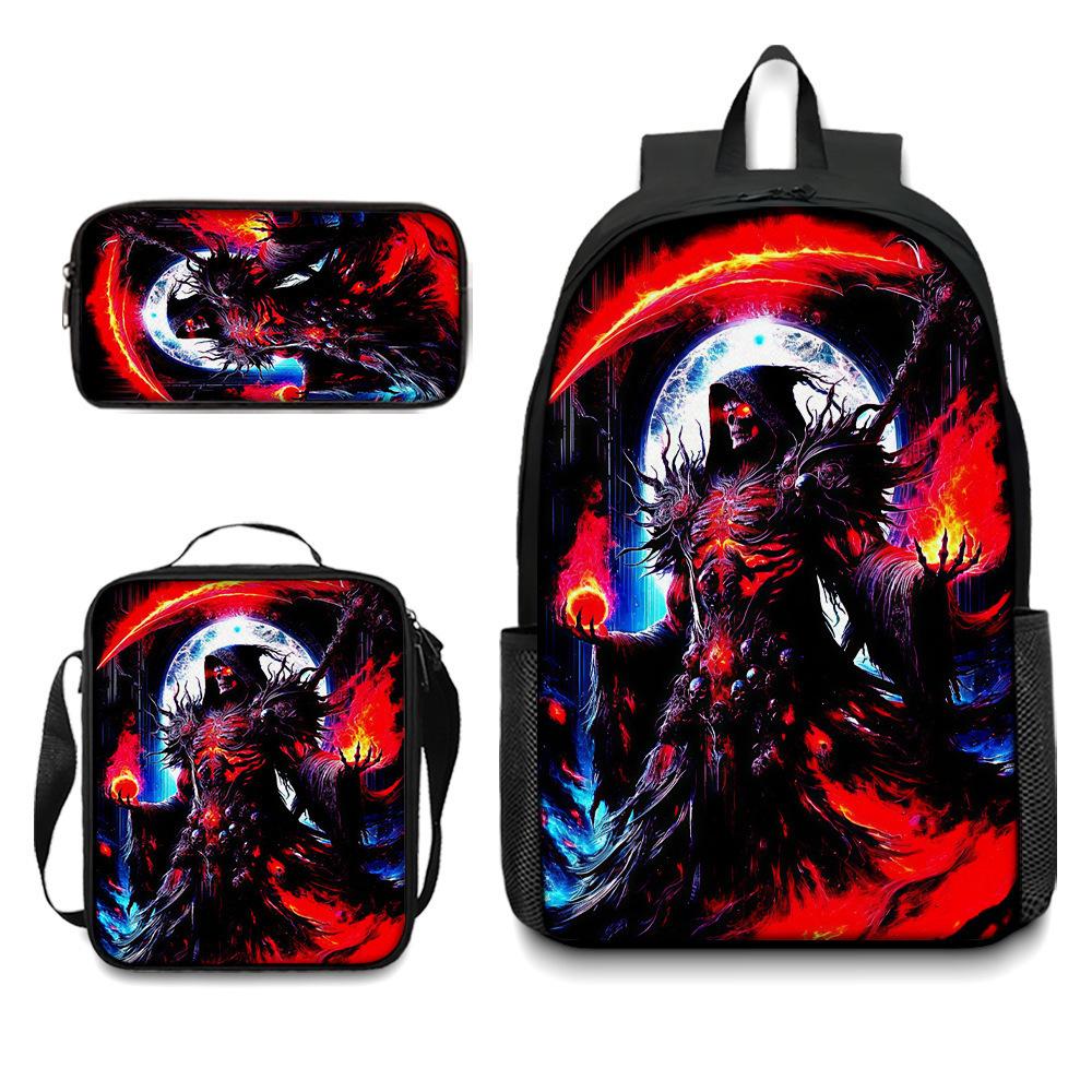 Skull Student Backpack Set Fashion Double Shoulder Bag Crossbody Bag Pencil Case Trendy Accessories Multifunctional School Bag